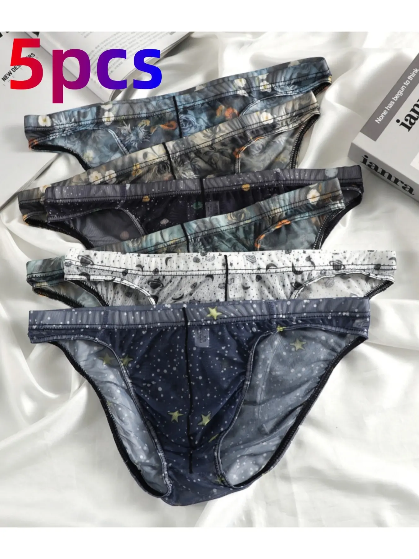 6-Pack Multicolor Lightweight Semi-Transparent Men's Low-Waist Sexy Triangle Pants, Trendy Print, Breathable, Comfortable, Casual Daily Underwear Set, Breathable Underwear Briefs, Underwear All Seasons Undergarments