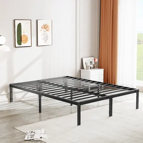 Heavy-Duty Modern Metal Platform Bed Frame - Sturdy Steel Slat Support, Under-Frame Storage Space, No Box Spring Needed, Ideal for King-Size Beds (Includes Metal, Heavy-Duty, Platform, Modern, King-Size Variants), Metal Bed Frames, Heavy-Duty Bed Frames