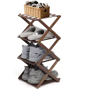 Foldable Portable Vertical Narrow Shoe Rack Multifunctional Standing Shoe Organizer Shelf for Entryway Closet Bedroom Hallway Dark Brown 4 Layers