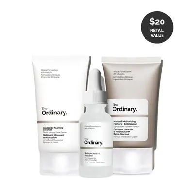 The Ordinary The Acne Set, 3-Step Skin Regimen with Glucoside Foaming Cleanser, Salicylic Acid 2% Solution, and Natural Moisturizing Factors + Beta Glucan | Skin Care Set