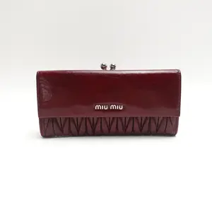 Pre-owned miu miu Lambskin Small Leather Goods Miumiu Burgundy Wallet T10431205