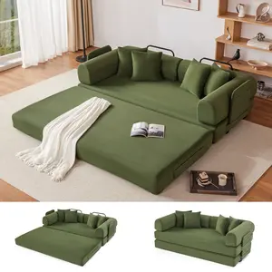 79" Oversized Boneless Couch with 4 Pillows,5 in 1 Convertible Sleeper Futon Sofa Bed with Deep Seat,Corduroy Foldable Modular Floor Pull Out Couch for Living Room,No Assemble