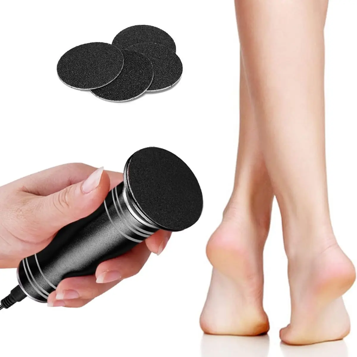 Portable Foot Grinder with 60pcs Replaceable Sandpaper, Adjustable Speed Foot Exfoliation, Foot File Pedicure Tools for Hard Cracked Dry Dead Ski