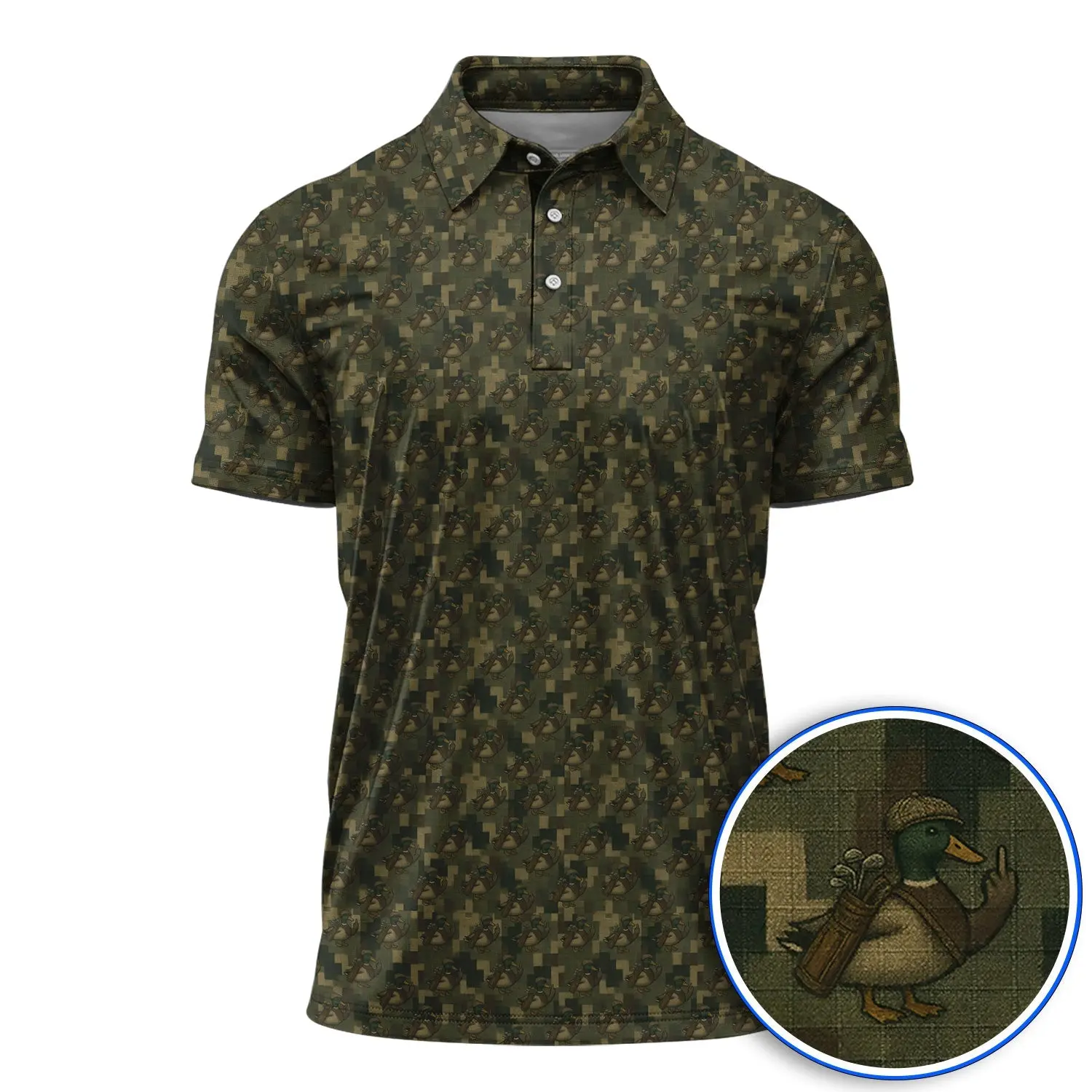 NDZ Men's Duck Hunt Polo Shirt, Duck Hunter Golf Shirt, Funny Mallard Camo Pattern Polos, Unique Gift For Hunting & Golf Lovers