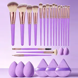 26-Piece Luxury Makeup Tool Set, 18 Soft Brush Handles, 3 Foundation Sponge, 2 Mini Sponges, 3 Triangle Pads, Professional Beauty Kit