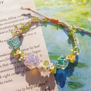 Crystalhealing Botanical Bracelet for Women,Handmade Fairycore Nature Jewelry,Imported Glass Gemstone Braided Wristband,Spiritual Energy Protection,Vintage Forest Girl Cottagecore Style,Spiritual Protection SelfLove Charm,Seasons Floral,Artistic Boho Gift