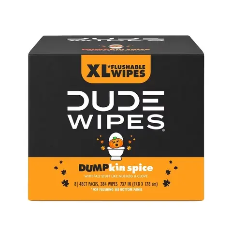 DUDE XL Flushable Wipes, DUMPKIN Spice, 8 Packs (48 Count), Total 384 Count Toilet