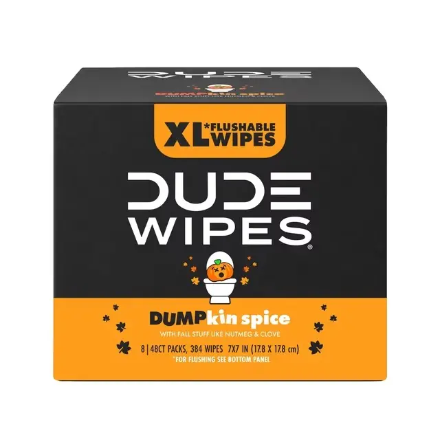 DUDE XL Flushable Wipes, DUMPKIN Spice, 8 Packs (48 Count), Total 384 Count Toilet