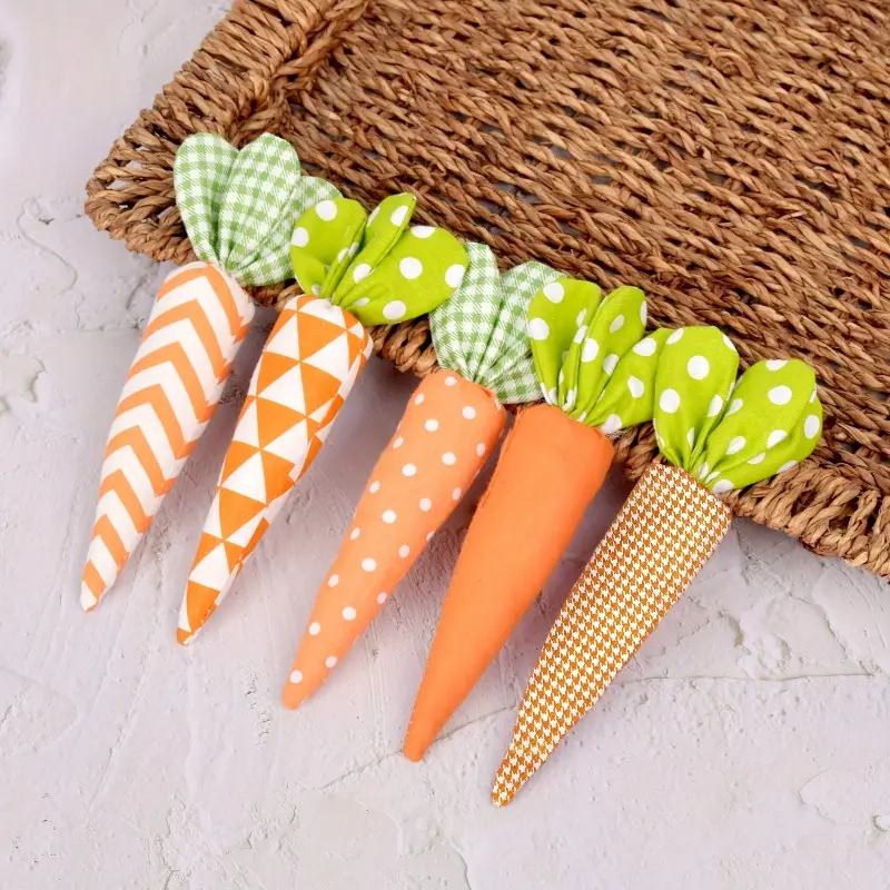 5-Piece Assorted Set (1 Each in 5 Colors) Easter Fabric Carrot Decorative Ornaments Home Decor Tray Accessories Holiday Party Supplies Decor Handcrafted Ornaments