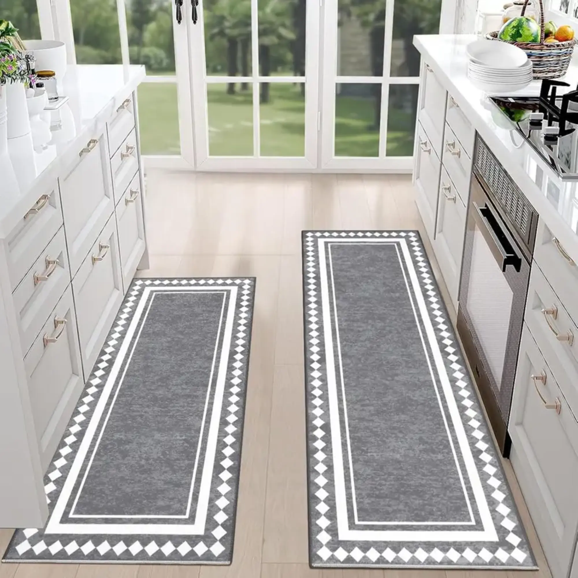 [SALE 50%] 2 Piece Farmhouse Boho Kitchen Rug Set, Non Slip Machine Washable Kitchen Floor Mats & Runner Carpet, Waterproof Absorbent Area Rugs for Kitchen, Laundry Room & Hallway