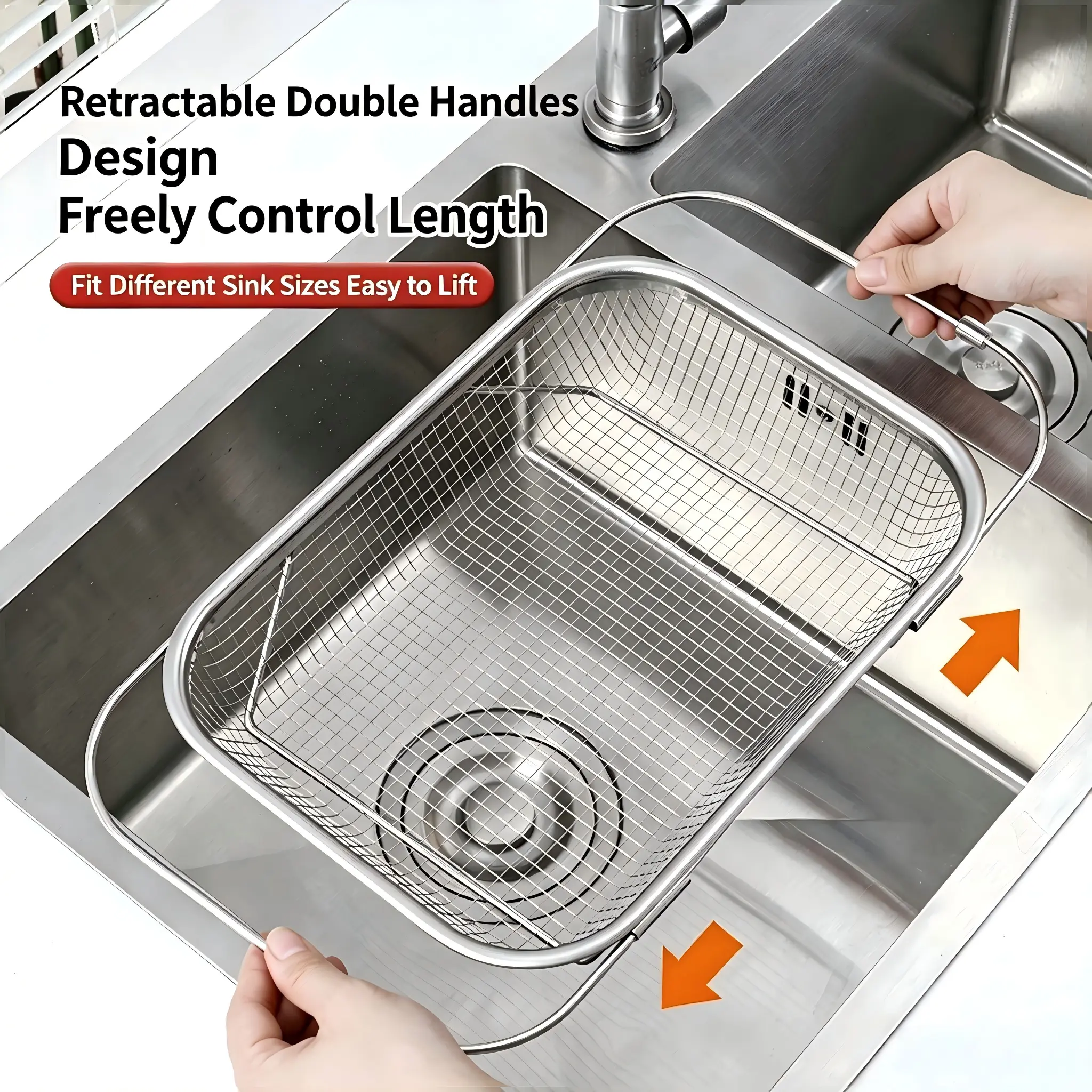 Over The Sink Colander Strainer Basket Stainless Steel for Kitchen Sink with Handles Fine Mesh Expandable Kitchen Essentials Rectangle (Silver) dealsforyou summerwins