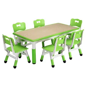 Adjustable Kids Table & 6 Chairs Set - Multi-Activity Desk with Graffiti-Resistant Surface, Non-Slip Legs, Ideal for Arts & Crafts, Study, Playroom, Study Area, or Home Adjustable Kids Table