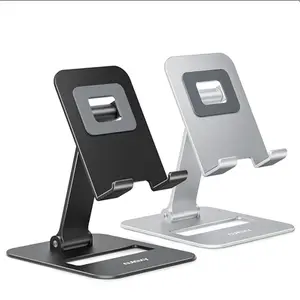 Nulaxy 2 Pack Dual Folding Cell Phone Stand, Fully Adjustable Phone Holder for Desk, Compatible with Phone 15 14 13 12 11, Nintendo Switch, All Phones, Black & Silver