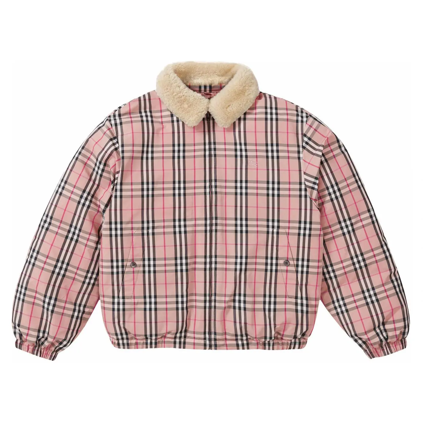 Supreme Burberry Shearling Collar Down Puffer Jacket Pink