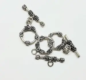Sterling silver bali toggle clasp, heavy weight 15mm round vintage handmade designed jewelry making toggle clasp, 1set