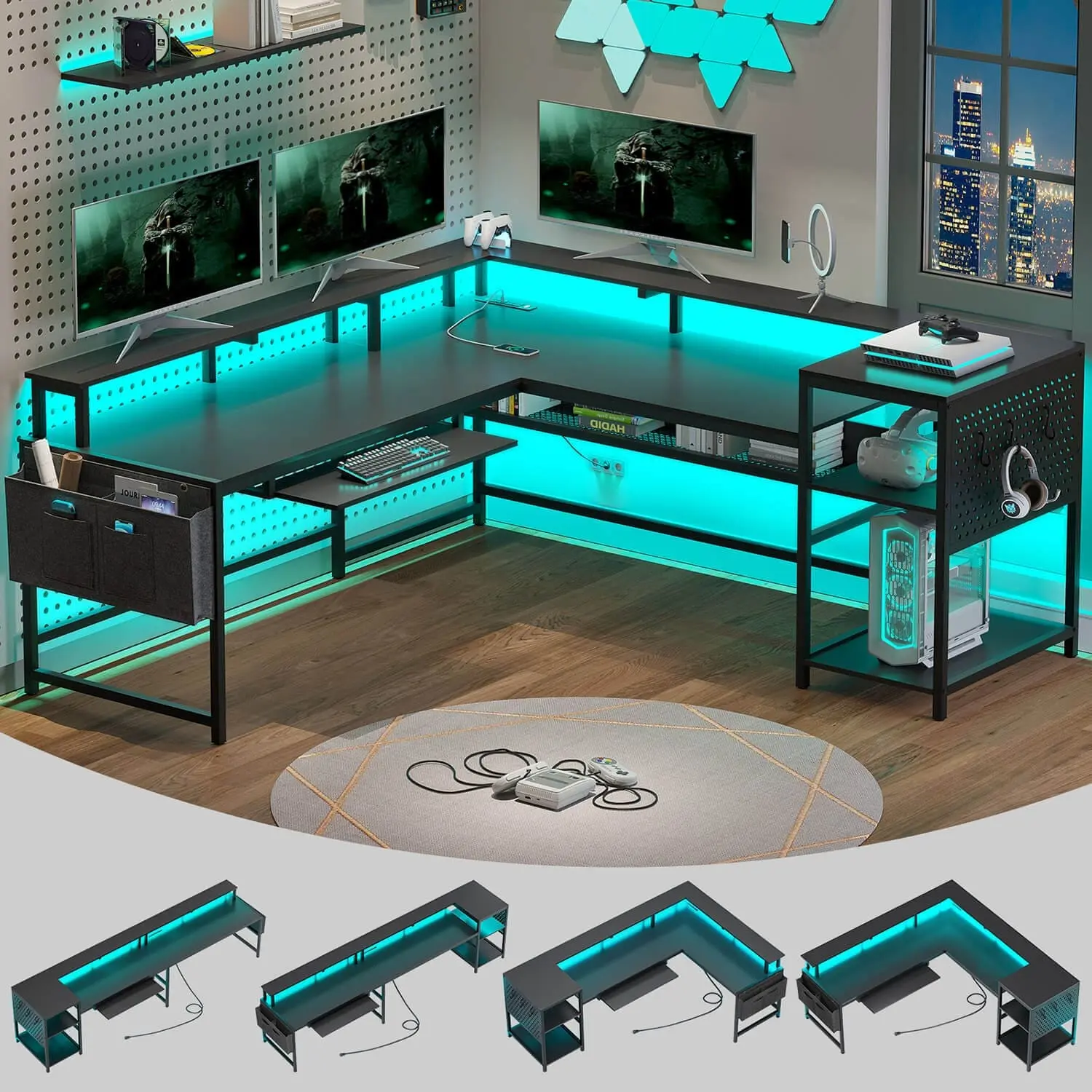 Sikaic 96 Inch L Shaped Gaming Desk with LED Lights, Reversible Large Corner Desk with Under Desk Storage Shelf Sikaic 96 Inch L Shaped Gaming Desk with LED Lights, Reversible Large Corner Desk with Under Desk Storage Shelf