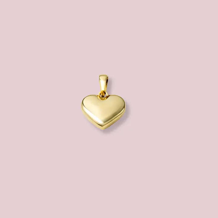 14K Solid Gold Puff Heart Pendant