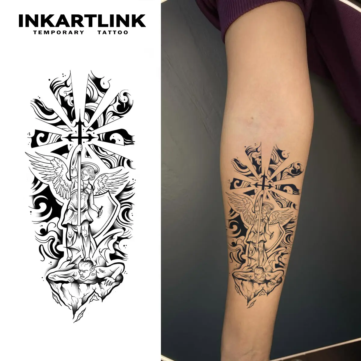 INKARTLINK Semi-Permanent Temporary Tattoos (2 Sheets) - Lasts 1-2 Weeks, Realistic and Waterproof Adult Art for All Skin Types, Divine Chastisement 1 Design