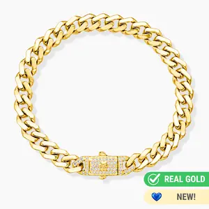 14K YELLOW GOLD MONACO CUBAN BRACELET ICE LOCK -7MM