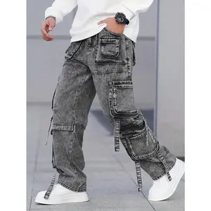 Wide-Leg Non-Stretch Jeans - Men's Casual Rayon Blend Denim with Pockets, Machine Washable - Perfect for All Seasons Streetwear Menswear