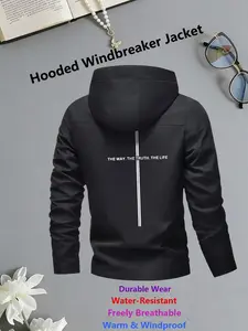 Women's Sleek Hooded Windbreaker Jacket Back Cross & "THE WAY THE TRUTH THE LIFE" Slogan Print Windproof Water-Resistant Breathable Durable for Young Ladies Daily Commute Leisure Outings in Spring Autumn Winter