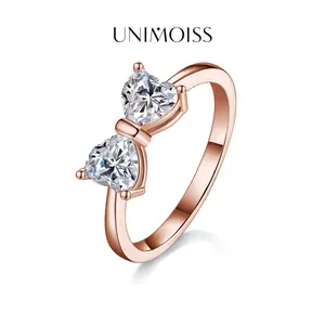 UniMoiss Moissanite 1.6ct Heartfelt Connection Bow Knot Ring Silver-Plated Wedding Engagement Anniversary Valentine's Day Birthday Gift Daily Wear