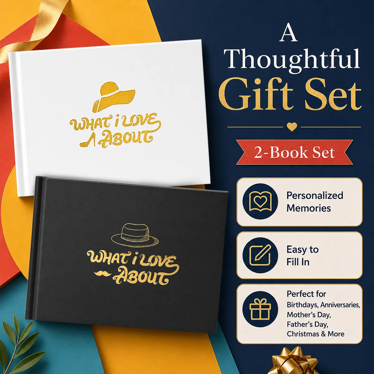Customized 2-Pack Hardcover Guided Fill-in-the-Blank Journals with Thick Ink-Resistant Paper, Guided Prompts, Emotional Record Book for Biographies & Memoirs Enthusiasts, Father’s Day Gifts