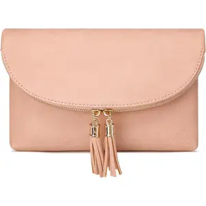 Womens Envelop Clutch Purse Multi Compartments, 6 Card Slot Inside, Crossbody Bag With Tassels