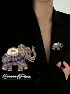 Gold Tone Crystal Elephant Brooch, Multi-Color Rhinestone Variants, Vintage Lucky Charm Statement Lapel Pin, Women's Fashion Jewelry, Elegant Accessory for Coats & Scarves, Ideal Gift for Elephant Lovers