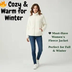 "Women’s Black Fleece Jacket – Warm Sherpa Zip Up Coat, Soft Plush Fluffy Winter Outerwear, Cozy Casual Jacket for Women, Stylish Cold Weather Fashion Outfit for Fall & Winter"