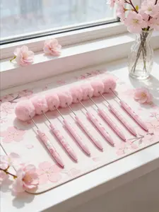 Mother's Day Limited Edition Set of 10 Cute Pom-Pom Pens, Bow Print Ballpoint Pens, DIY Bead Pens, Office & School Supplies