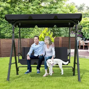 3-Seat Patio Swing Chair,Outdoor Porch Swing with Adjustable Canopy and Durable Steel Frame for Patio, Garden, Poolside,summervibes