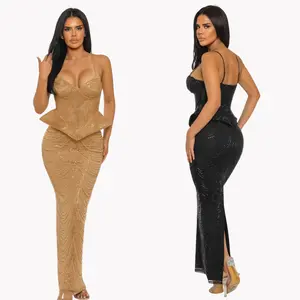 Gilded Siren Corset Peplum Maxi Dress – Luxury Rhinestone Evening Gown
