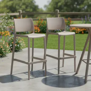 HomeRoots Stackable Barstools - Set of 2, 40.60x19.70x20.50 in, Taupe Heavy-Duty Plastic Low-Back Outdoor Bar-Height Stackable Chairs