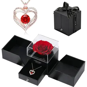 Preserved Rose with Love Necklace  Gift Set, Hand-Made Rose Flower Gifts for Her on Mother's Day,Birthday, Valentine's Day, Anniversary Christmas and (Red1)