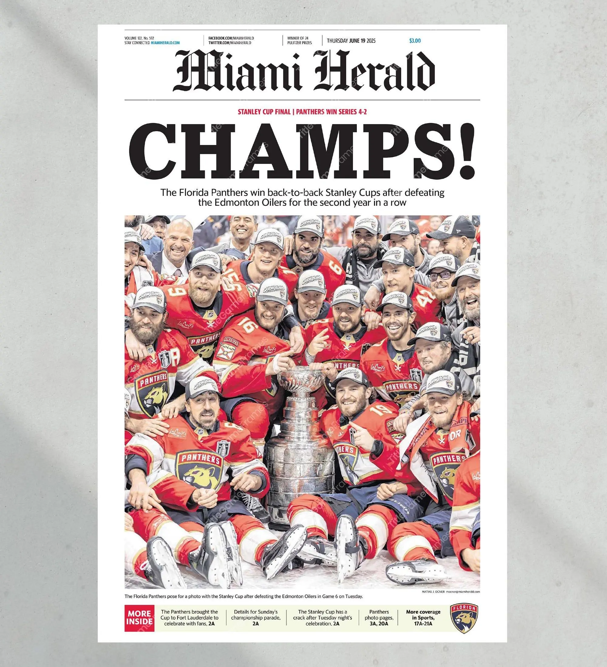 2025 Florida Panthers "CHAMPS!" Stanley Cup Unframed Poster
