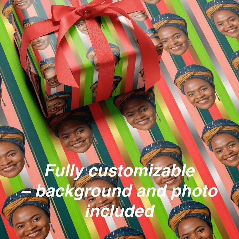 Custom Face Wrapping Paper Funny Personalized Gift Wrap with Photo Unique Birthday Christmas Gag Present Trendy Background Colors