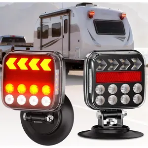 Wireless Trailer Lights Magnetic Kit, Portable LED Tow Lights with IP67 Waterproof, Fast Charge Tail Light with 9 Hours Runtime, Turn Signal Reverse Brake Light for RV Boat Truck Car Towing