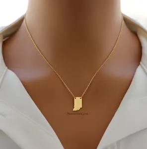 18K Gold Plated Dainty Brushed Indiana State Pendant Necklace – Minimalist Midwest Pride Jewelry for Everyday Wear