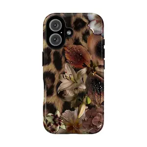 Luxury Leopard Floral Phone Case for iPhone 17 16 15 14 13 12 11 Pro Max & SS Galaxy S21-S25 Dark Feminine Animal Print Elegant Floral Design Trendy Girly Aesthetic Gift for Women pretti  fun  fan