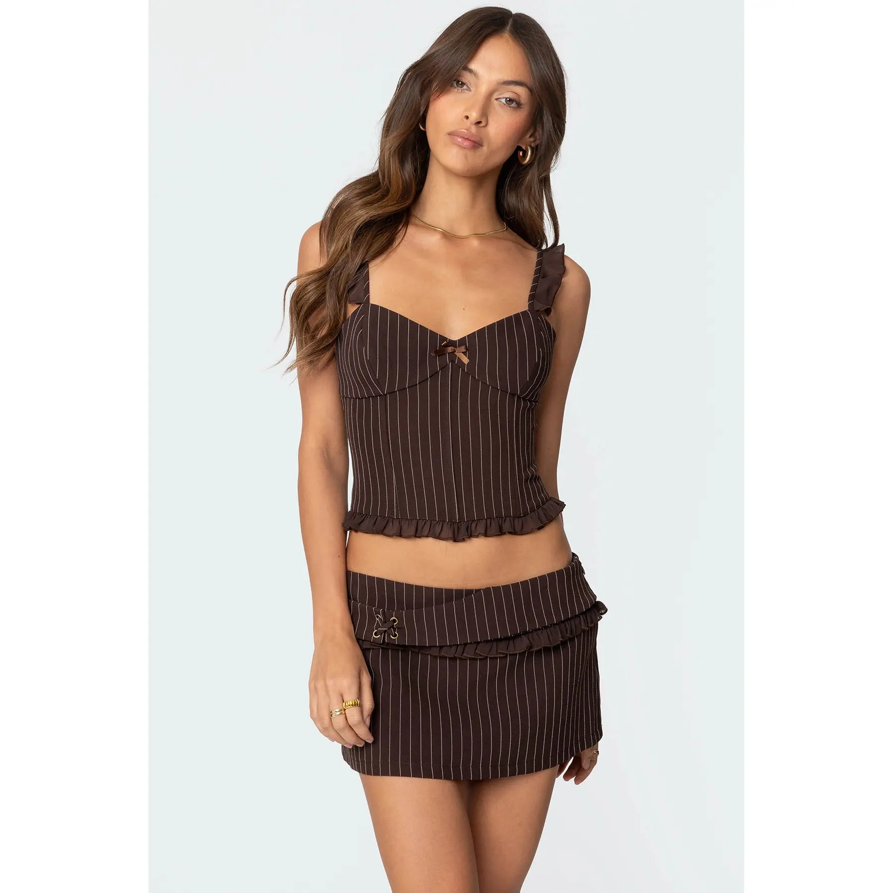 Colleen Ruffled Pinstripe Corset