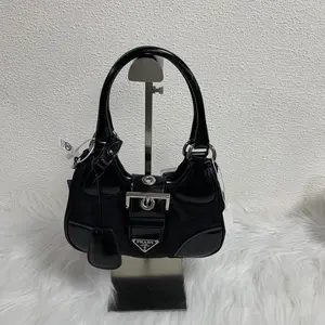 Pre-owned PRADA Black Nylon & Patent Leather Hobo Bag – Authentic Designer Handbag/WJ03511171