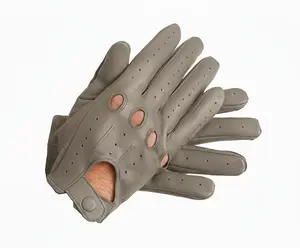 DARK GRAY - Men’s Genuine Leather Driving Gloves with Classic Knuckle Holes and Secure Wrist Button