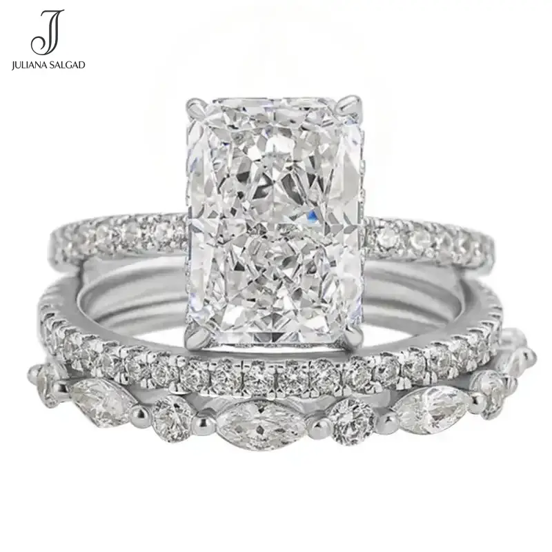 Loveden 3-Pieces Vintage Promise Ring 3.5ct Emerald Cut For Women   Solitaire   Engagement Ring Set in s925 Silver Wedding Anniversary Gift cluster ring,T003 J&S
