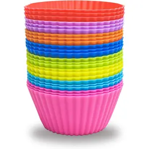 24 Pack Silicone Baking Cups Reusable Muffin Liners Non-Stick Cup Cake Molds Se TTSAM