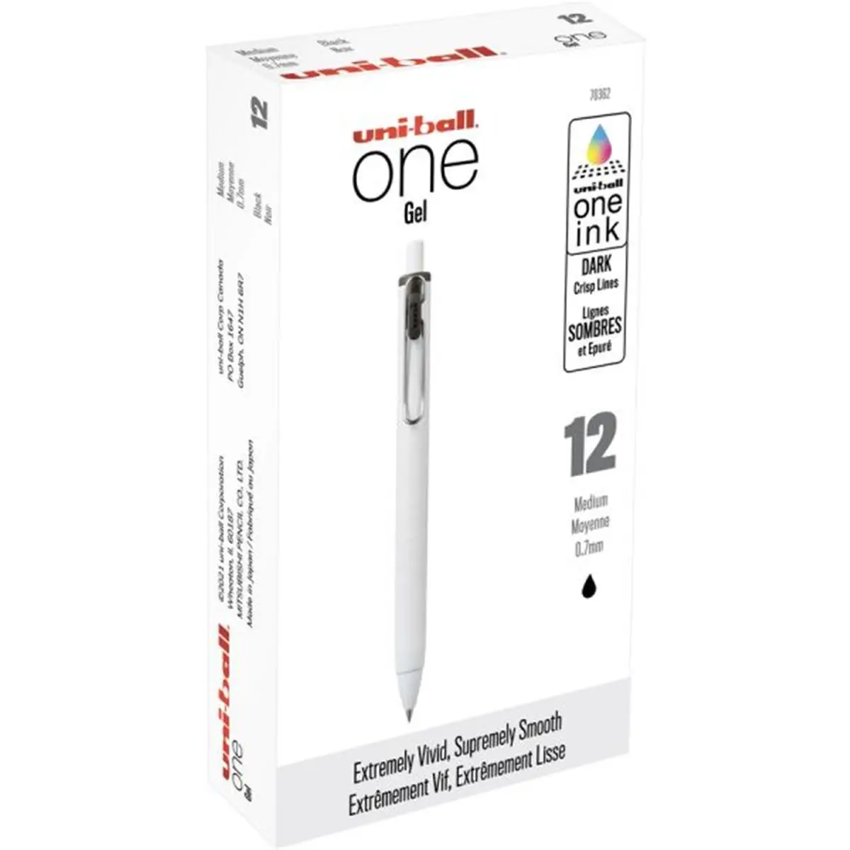 Uni-Ball  0.7 mm One Gel Pen, Black - Pack of 12