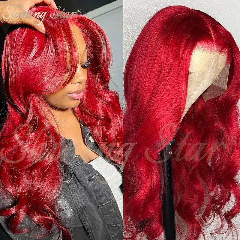 ShiningStar Colored Red Body Wave Wig 13X1 HD Transparent Lace Front Human Hair Wigs for Women Brazilian Deep Part Human Hair Wig