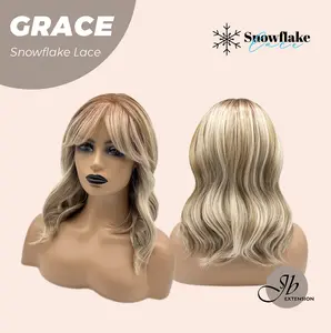 JBEXTENSION 15 Inches Mix Blonde Wave Pre-Cut T Part Snowflake Lace Frontlace Glueless Wig GRACE【BENDY EAR TABS】