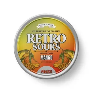 Retro Sours Hard Candy – Mango Flavor, Tangy Sweet Treats in Collectible Tin, by Iconic Candy, 1 Pack Nostalgic Bonbon Snack
