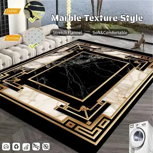 Luxury Black Gold Marble Flannel Area Rug - Modern Greek Key Geometric Print Soft Mat for Living Room, Non-Slip Art Deco Home Decor#MarbleFlannelRug #GreekKeyMat #ModernGeometricDecor #LuxuryBlackGoldCarpet #NonSlipAreaRug